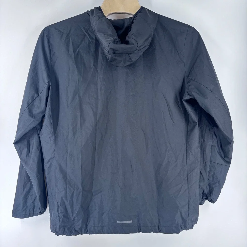 Adidas Windbreaker Mens 2XL Black Hooded Ripstop Full Zip Running Jacket 27x30